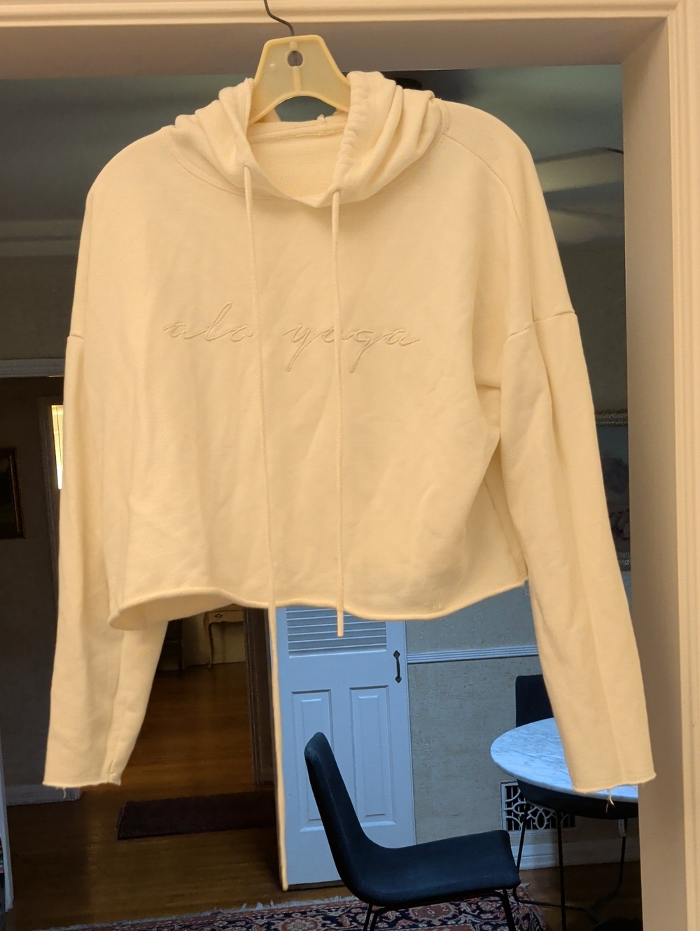 ALO Yoga Cream Cropped Hoodie with Subtle Script